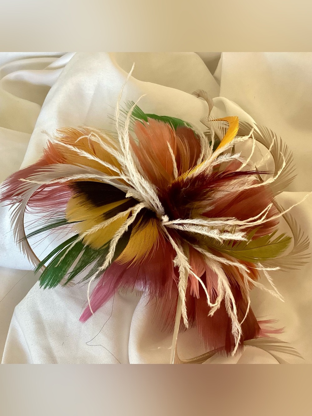 Earth tone Feather Fascinator Hair Clip & fashion pin. Handmade in USA